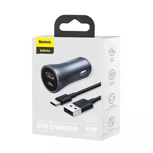 Baseus TZCCJD-0G 40W Dual Port Mini Car Charger with Type-C Cable-gallery-3