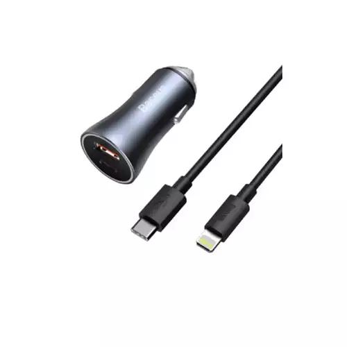 Baseus TZCCJD-B0G 40W Dual Port Mini Car Charger with Lightning Cable