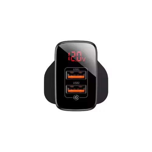 BASEUS CCJMHA-D01 MIRROR LAKE DUAL QC DIGITAL DISPLAY QUICK CHARGER (BLACK)