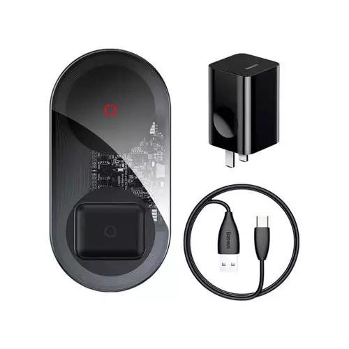 BASEUS TZWXJK-B01 SIMPLE 2-IN-1 TURBO EDITION 24W QI WIRELESS BLACK CHARGER WITH ADAPTER - 1