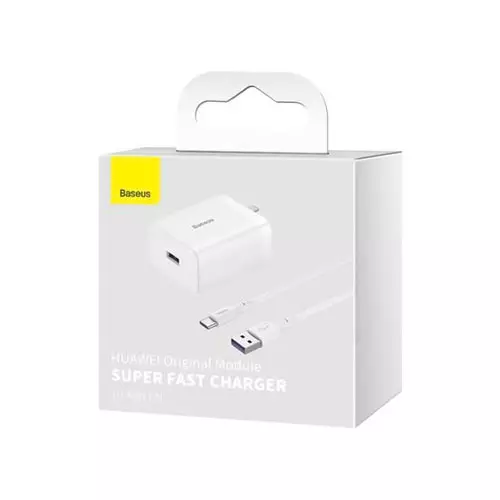 BASEUS CCHW000002 SUPER FAST CHARGER (HUAWEI MODULE) 1U 40W CN WITH BASEUS SIMPLE WISDOM 5A DATA CABLE USB TO TYPE-C 1.0M - 1
