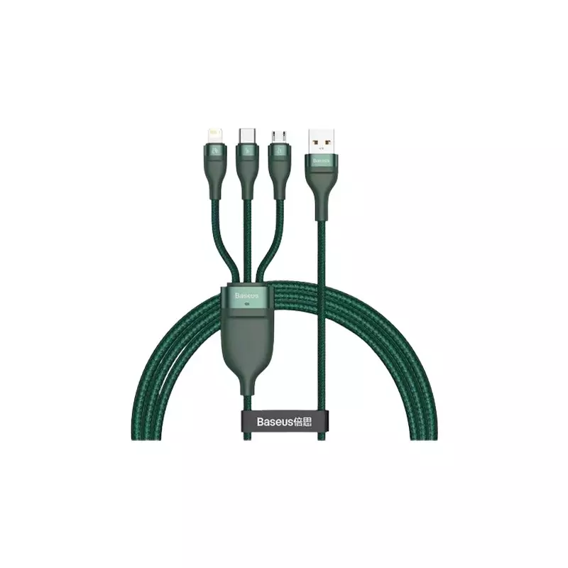 Baseus USB Male to Micro USB Type-C Male 1.2M Lightning Charging Data Cable (Green)