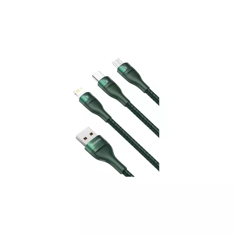 Baseus USB Male to Micro USB Type-C Male 1.2M Lightning Charging Data Cable (Green) - 1