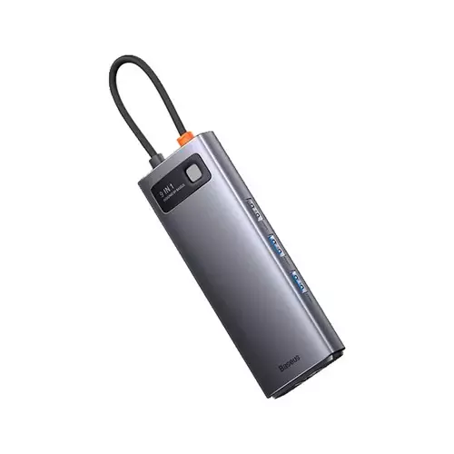 Baseus Type-C Male to Dual USB 3.0 Dual HDMI USB 2.0 SD Type-C Female Converter Gray