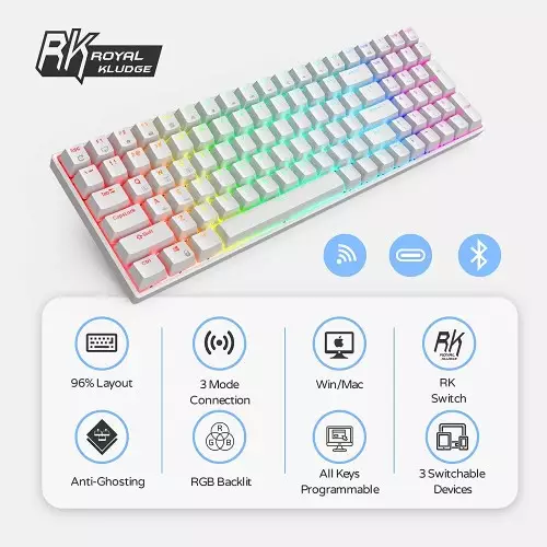 RK ROYAL KLUDGE RK100 Wireless Tri-Mode Mechanical Keyboard (Blue Switch) - 1