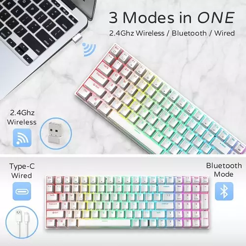 RK ROYAL KLUDGE RK100 Wireless Tri-Mode Mechanical Keyboard (Red Switch)-2