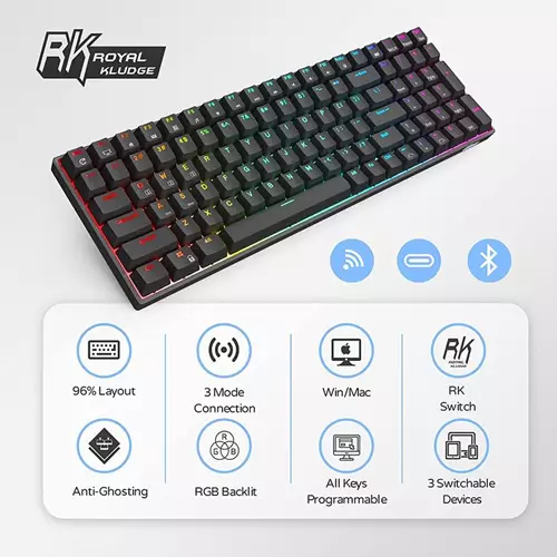 RK ROYAL KLUDGE RK100 Wireless Tri-Mode Mechanical Keyboard (Red Switch) - 1