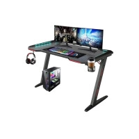 JEDEL Gaming Desk Z Shaped Gaming Desk with RGB Lights & Cup Holder