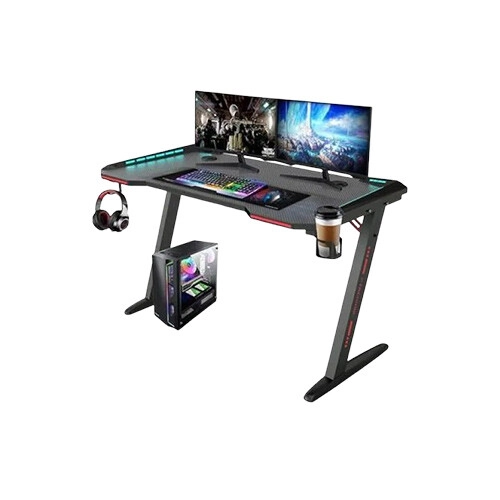 JEDEL Gaming Desk Z Shaped Gaming Desk with RGB Lights & Cup Holder