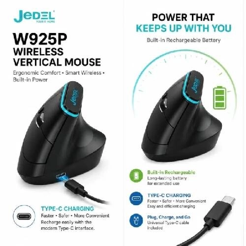 JEDEL W925P Vertical Wireless Ergonomic Mouse - 4