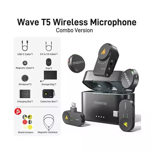Maono Wave T5 Wireless Lavalier Microphone Combo Edition-gallery-1