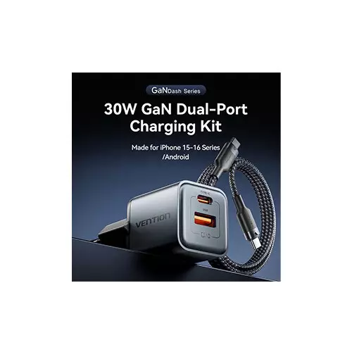 Vention TZFEWH0-EU 2-Port USB (C + A) 30W GaN Charger - Gray-gallery-1