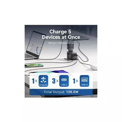 Vention FJGB0 120W 4-Port Universal Travel Adapter - 0