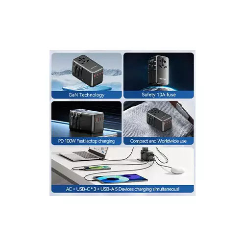 Vention FJGB0 120W 4-Port Universal Travel Adapter - 0