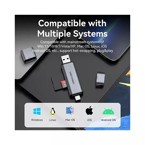 VENTION CLLH0 2-in-1 USB 3.0 A+C Dual Drive Letter Card Reader-gallery-1