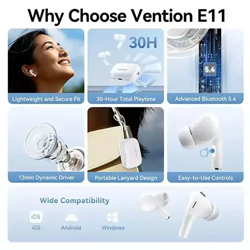 VENTION NBVW0 Echo Lite E11 Wireless Earbuds (White) - 1