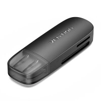 Vention 2-in-1 USB 3.0 A Card Reader(SD+TF) Black Single Drive Letter