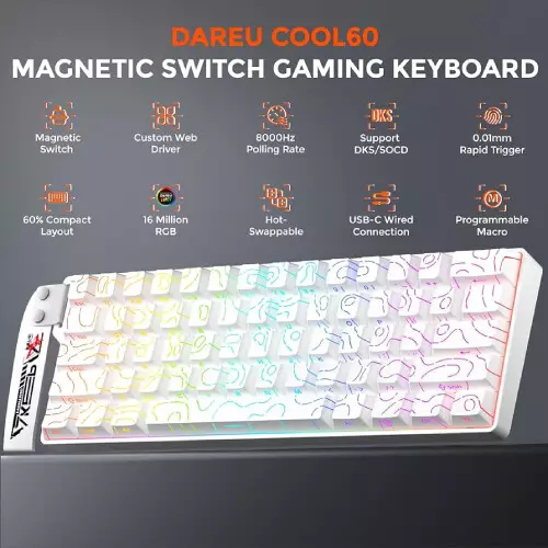 DAREU COOL 60 Wired Hot Swappable Fire Magnetic Switch Mechanical Keyboard (White Topographic)-gallery-1