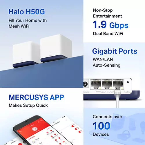 Mercusys Halo H50G AC1900 Dual Band 2 Pack Gigabit Mesh Router - 2