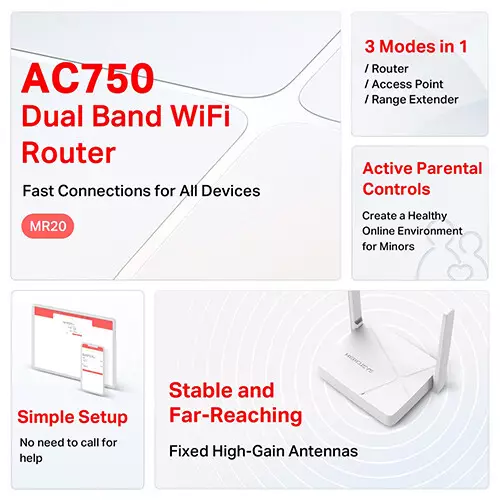 Mercusys MR20 V2 AC750 Dual-Band WiFi Wi-Fi 5 Router - 3