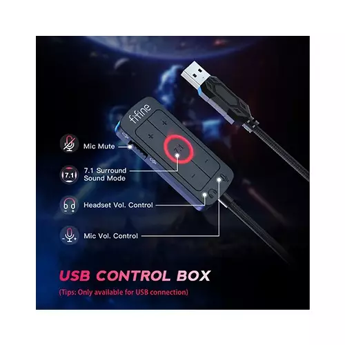 FIFINE AmpliGame H9 3.5mm 7.1 Surround Sound Headset with USB Control Box (Black)-4