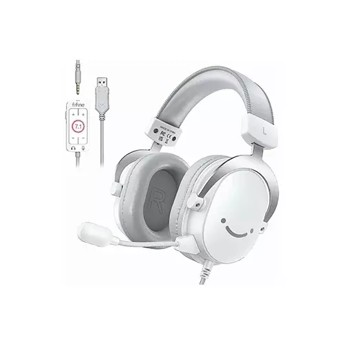 FIFINE AmpliGame H9 3.5mm 7.1 Surround Sound Headset with USB Control Box (White)