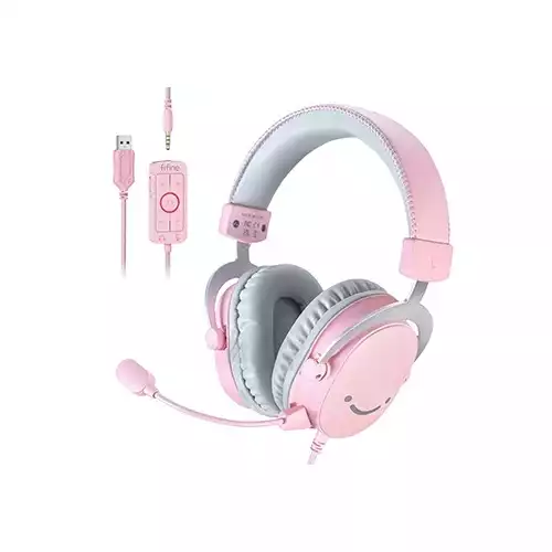 FIFINE AmpliGame H9 3.5mm 7.1 Surround Sound Headset with USB Control Box (Pink)