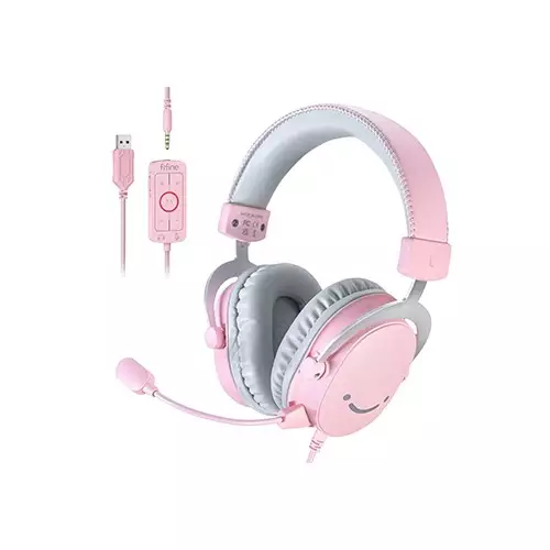 FIFINE AmpliGame H9 3.5mm 7.1 Surround Sound Headset with USB Control Box (Pink)