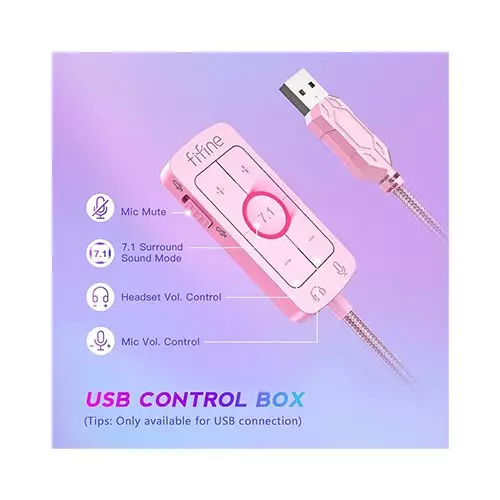 FIFINE AmpliGame H9 3.5mm 7.1 Surround Sound Headset with USB Control Box (Pink)-gallery-4