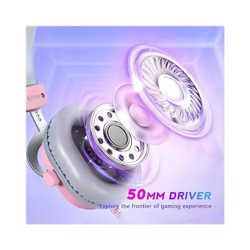FIFINE AmpliGame H9 3.5mm 7.1 Surround Sound Headset with USB Control Box (Pink)-1