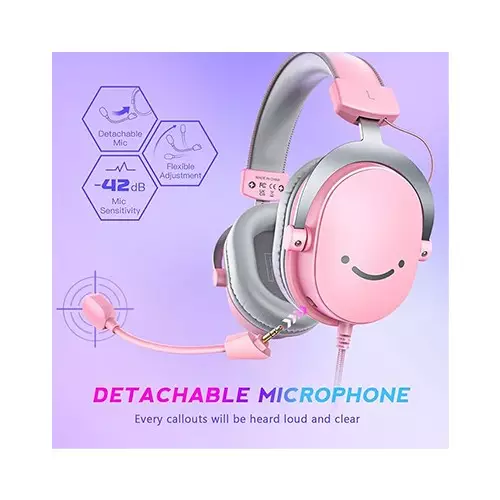 FIFINE AmpliGame H9 3.5mm 7.1 Surround Sound Headset with USB Control Box (Pink)-2