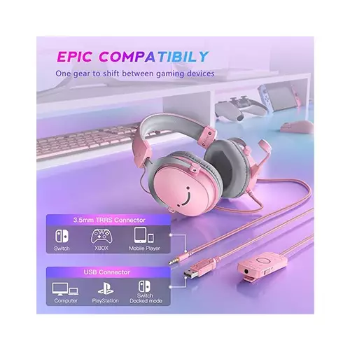 FIFINE AmpliGame H9 3.5mm 7.1 Surround Sound Headset with USB Control Box (Pink)-3