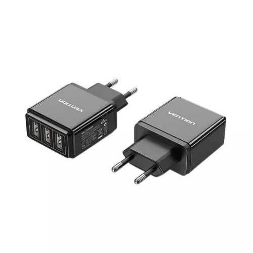 VENTION DC5203-B 3-PORT 17W USB WALL CHARGER EU-PLUG BLACK - 1