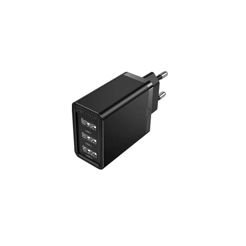 VENTION FEAB0-EU 3-PORT USB EU-PLUG BLACK WALL CHARGER - 1