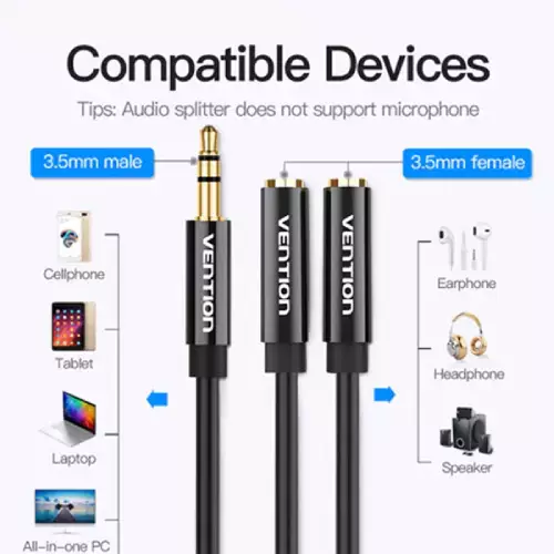 VENTION BBSBY 3.5mm Male to Female Stereo Splitter Cable Adapter - 2