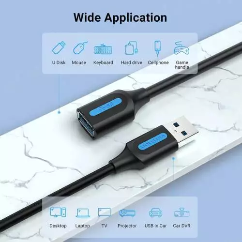 Vention CBHBJ USB 3.0 A Male to A Female Extension Cable 5M Black PVC Type-2