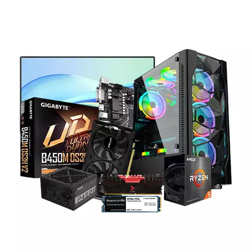 AMD RYZEN 5 5500 GIGABYTE B450M DS3H V2 16GB RAM 256GB SSD GTX 1650 4GB GRAPHICS CARD 21.45 INCH MONITOR BUDGET PC