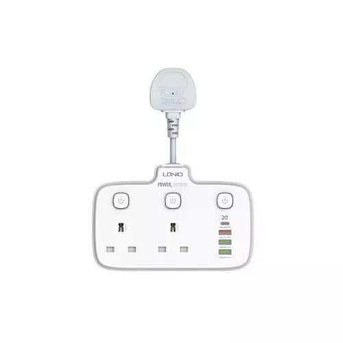 LDNIO SK2492 20W 2 Outlet + 3 PD& QC USB Port Max Power Strip White