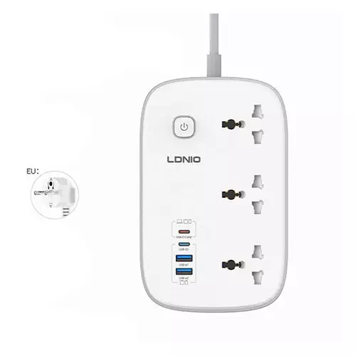 LDNIO SC6 3 AC Universal Outlets 3250W and 4 USB 45W GaN Fast Charging Power Strip