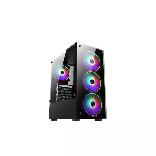 PC Power PP-GS2404 ELITE Crystal Glass Desktop Gaming Case (Black)