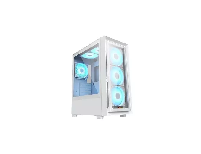 PC Power PP-GS2404V3 Crystal Glass V3 ATX Desktop Gaming Case (White)