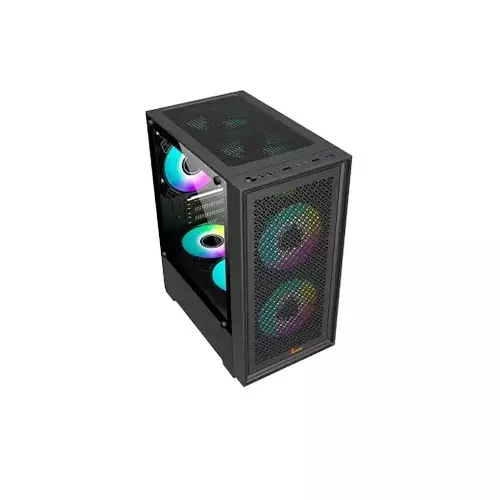 Pc Power Dark Flow Mesh X2 Mid Tower M-ATX Gaming Case With 230W PSU (Black) - 1