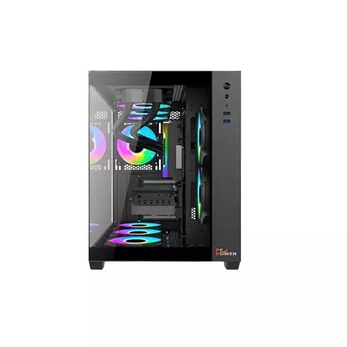 Pc Power PGH600 ICELAND ATX Gaming Black Case with (9 X ARGB Fan) - 1