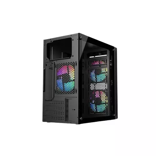 PC Power Spider Web Crystal Mini BK 3 FANS Gaming Case With 230W PSU (Black)-gallery-2