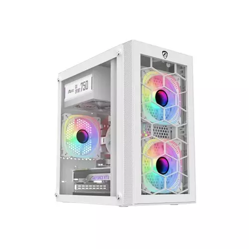 PC Power Spider Web Crystal Mini BK 3 FANS Gaming Case With 230W PSU (White)