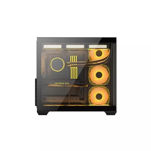 PC POWER DARK WOOD Mid Tower ATX Tempered Glass Desktop Case With 10 Pre-Installed Fans-gallery-2