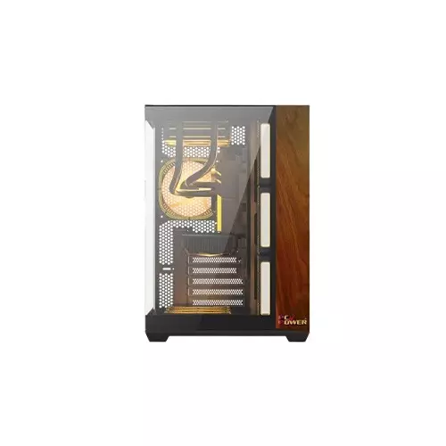 PC POWER DARK WOOD Mid Tower ATX Tempered Glass Desktop Case With 10 Pre-Installed Fans-gallery-3