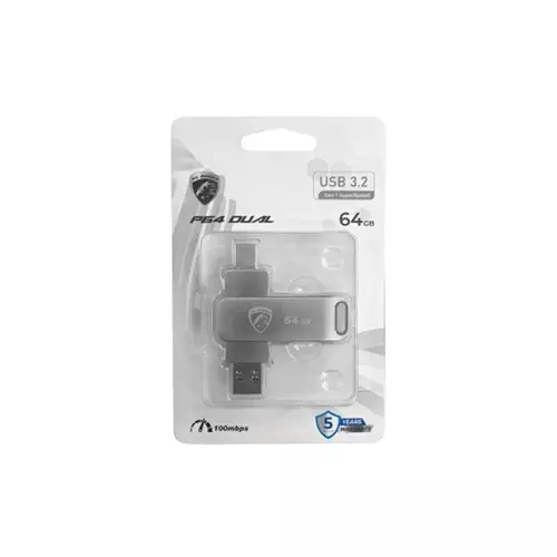 PC POWER P64  DUAL 64GB USB 3.2 Gen1 Type-C FLASH DRIVE - 1