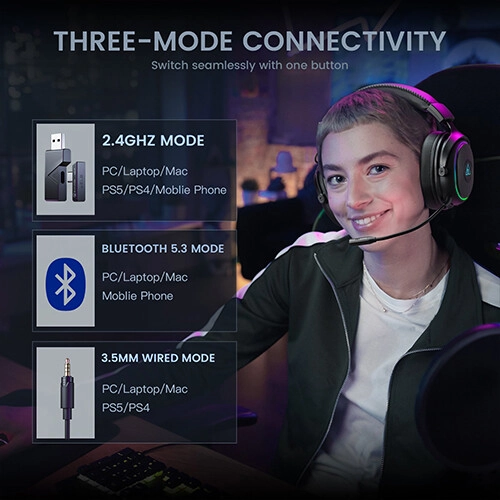 EKSA Mako BT 2.4 GHz Tri-Mode Gaming Headset - 2