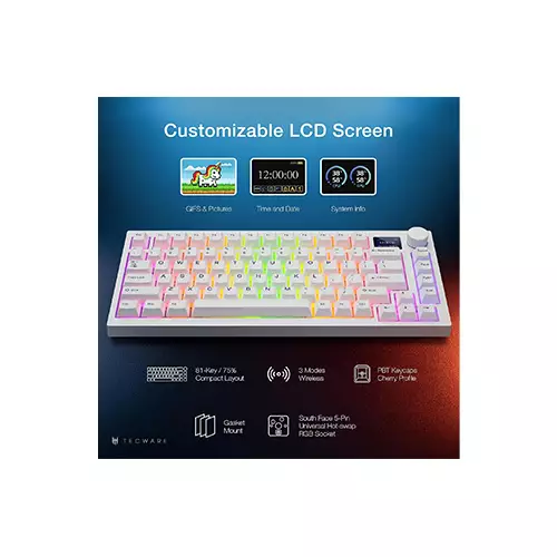 Tecware Spectre 75 Gasket Mounted Mechanical Keyboard with LCD Display (White) - 1